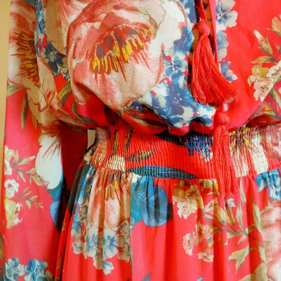 JEALOUS TOMATO FUCHSIA LONG SLEEVE OFF SHOULDER FLORAL PRINT SIZE L MAXI DRESS - Picture 8 of 14